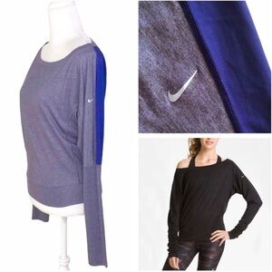 Nike Dri-Fit purple wide-neck long-sleeve top tee activewear athleisure XS